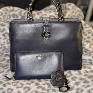 Coach Pewter Leather Satchel and Wallet Set